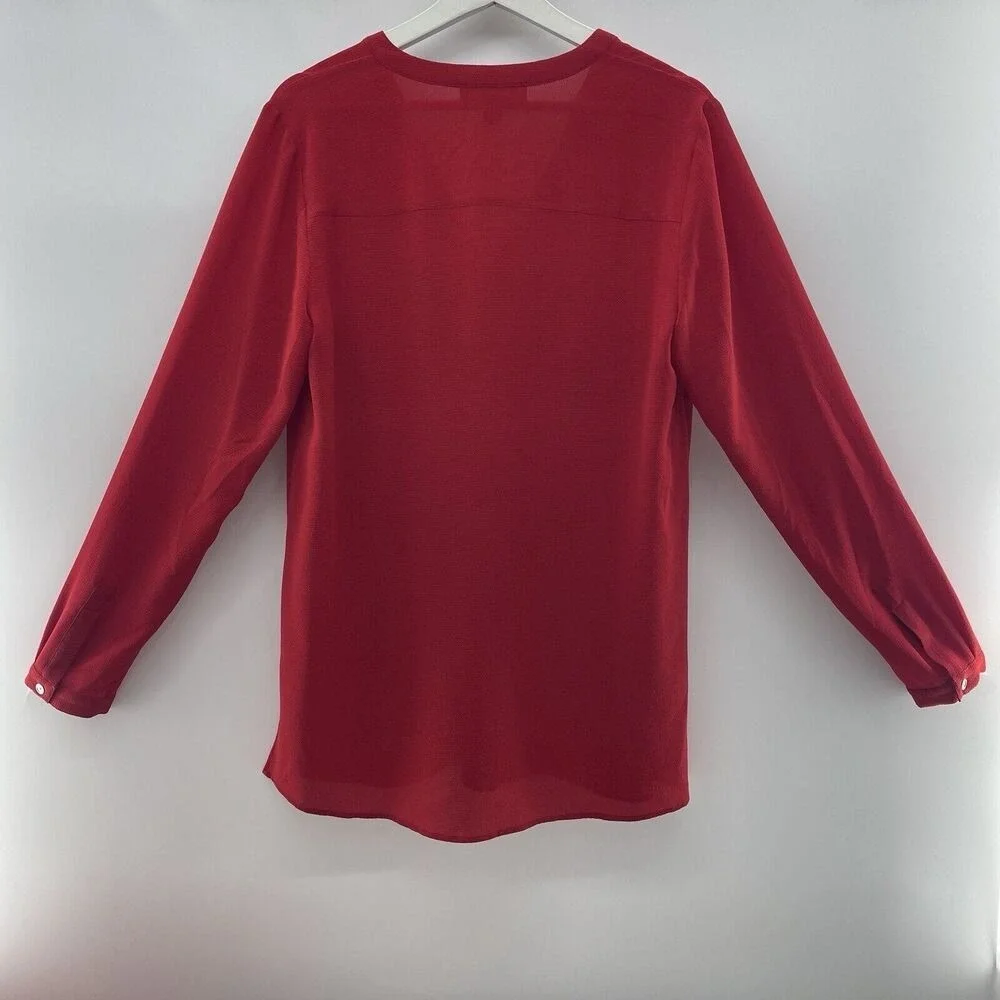 Michael Kors Medium‎ Blouse V-Neck Long Sleeve Red Lightweight Pockets Women's
